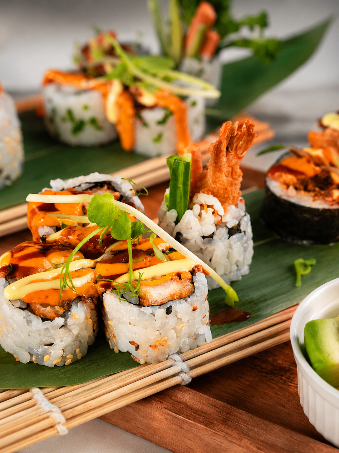 Premium sushi rolls close-up