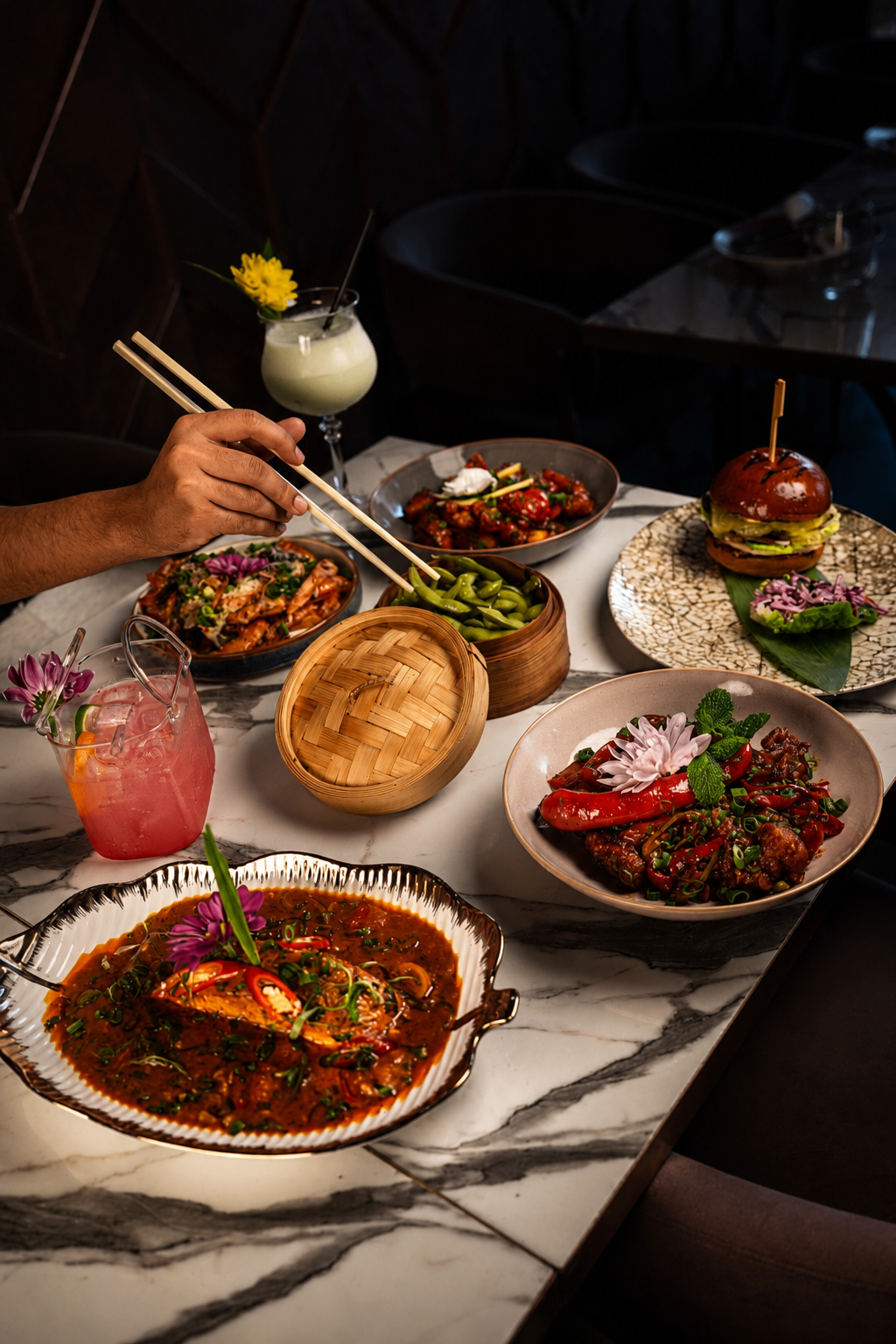 Pan-Asian signature dishes spread